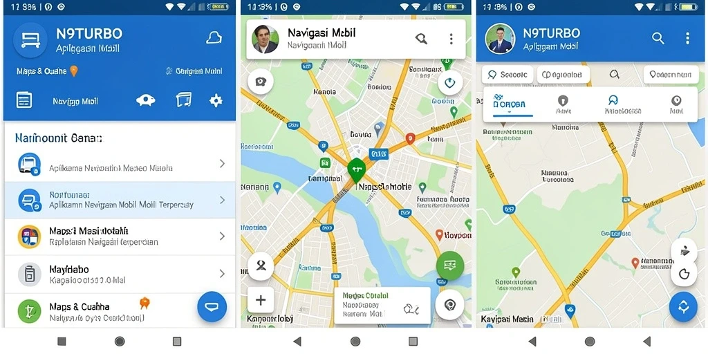 Antarmuka aplikasi N9TURBO dengan fungsi Navigasi Mobil yang intuitif.