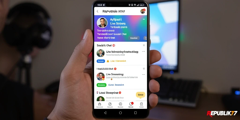 Tampilan antarmuka aplikasi REPUBLIK77 menampilkan fitur Live Streaming yang menarik.