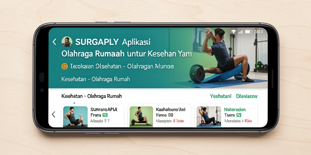 Antarmuka SURGAPLY menampilkan berbagai pilihan latihan olahraga di rumah.