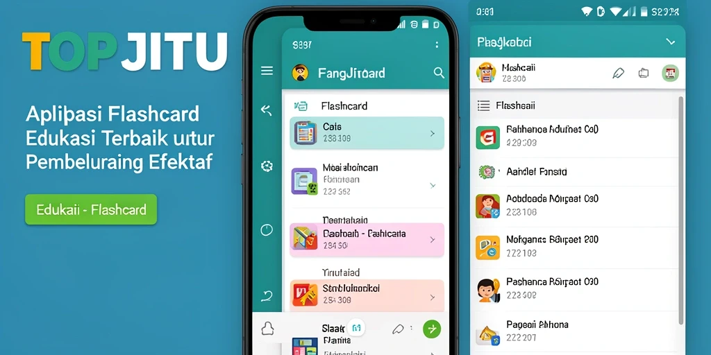 Antarmuka aplikasi TOPJITU yang menarik dan interaktif untuk pembelajaran Flashcard.